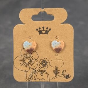 Cookie Heart Stud Earrings w/ Stainless Steel Post - Butterfly & Silicone Backs